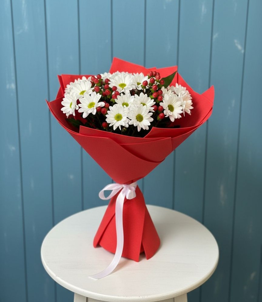 Букет ягоды на снегу в Наурской Букет цветов из: Хризантемы в Наурской