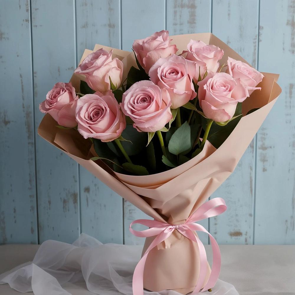 9 розовых роз в Наурской Букет цветов из: Розы в Наурской