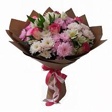 Букет Розовое очарование в Наурской Букет цветов из:  Хризантемы, Альстромерии и Розы в Наурской