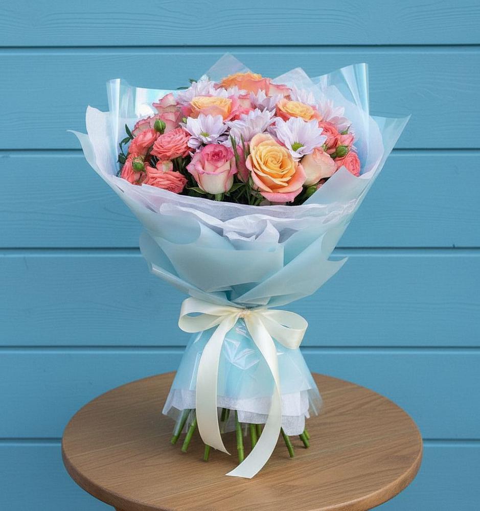 Букет цветов из: Хризантемы и Розы в Наурской