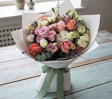 Букет далекие берега в Наурской Букет цветов из:  Розы, Лизиантусы и Гвоздики в Наурской